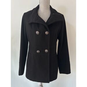 Liz Claiborne Black Peacoat Mid-Length Classic Winter Coat size Small
